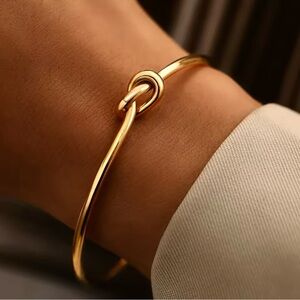 Vintage Stainless Steel Gold-Toned Woven Knot Bangle, Bracelet